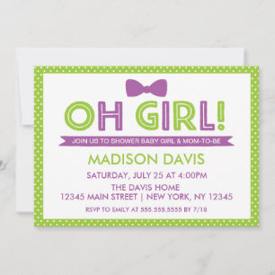 Invitación Lime Green y Purple Polka Dot Oh Chica Baby Shower