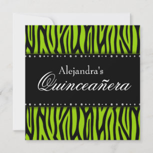 Invitación Lime Green Zebra Diamantes Quinceanera
