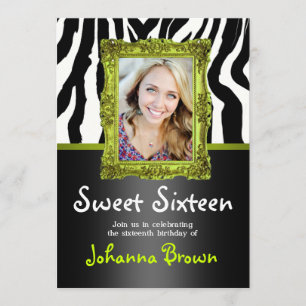 Invitación Lime Green Zebra - Foto - Sweet 16 Invitation