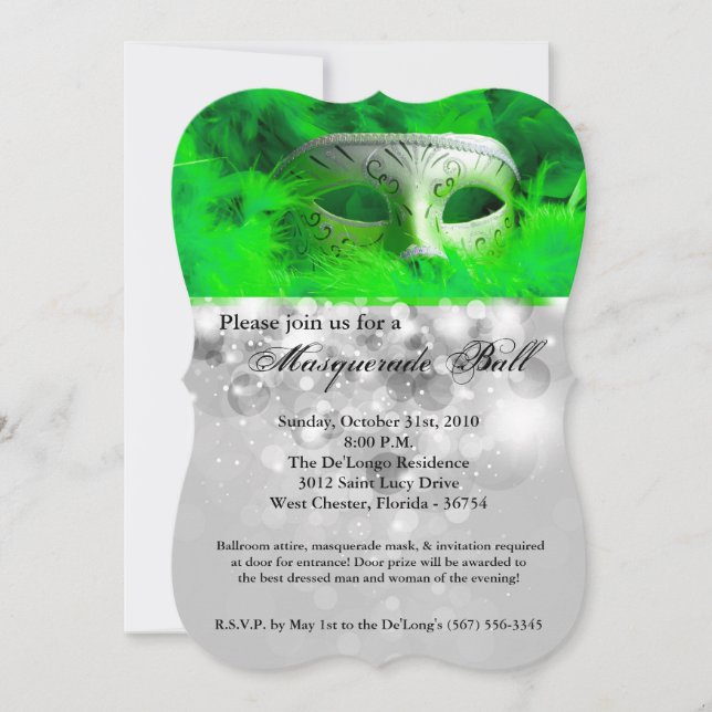 Invitación Lime Mascarada Máscara de pelotas Disfraces Hallow (Anverso)