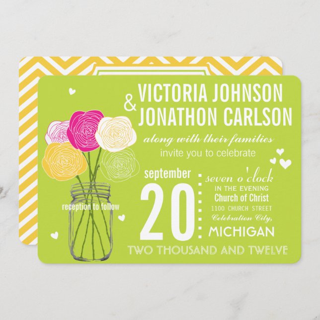 Invitación Lime Photo Ranunculus Rosa de tipografía moderna (Anverso / Reverso)