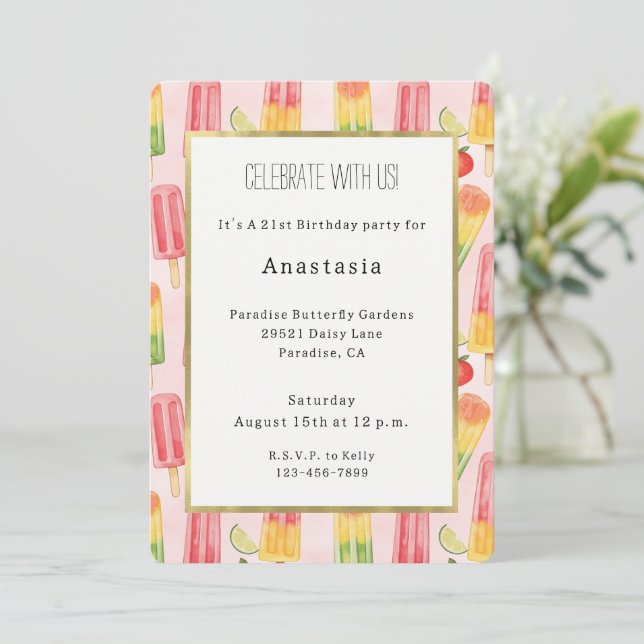 Invitación Lime Pineapple Yellow Watermelon Fruity Birthday (Anverso de pie)