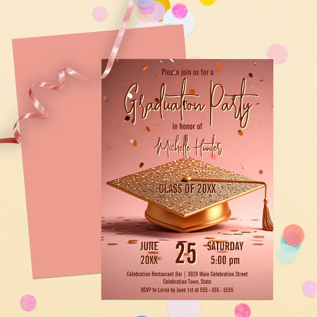 Invitación Límite de graduación de oro brillante de moda en r (Subido por el creador)