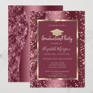 Invitación Límite de graduación de Purpurina Borgoña de diama