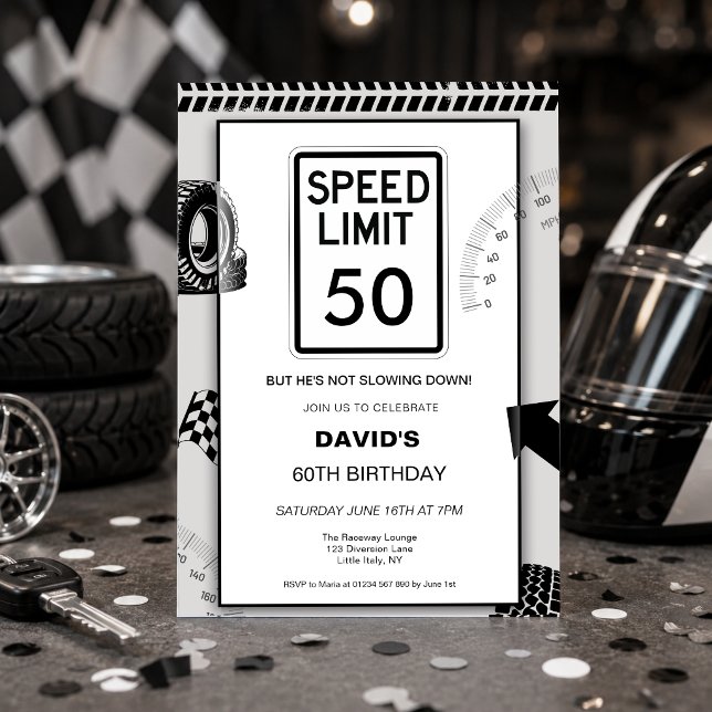 Invitación Límite de velocidad cumpleaños 50  (Man's 50th birthday speed limit birthday party invitation motoring theme
)