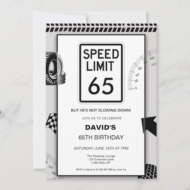Invitación Límite de velocidad cumpleaños 65 (Anverso)