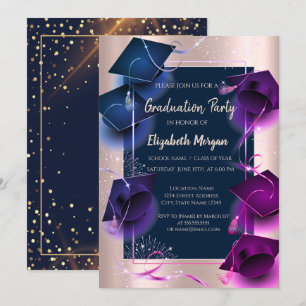 Invitación Límites de graduación Rosa de oro, fiesta de gradu