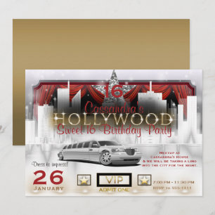 Invitación Limo Luces de la Ciudad Rojo Blanco y Dorado Fiest