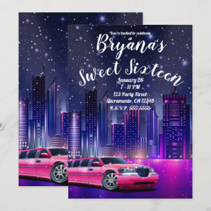 Invitación Limo Rosa Limusina Ciudad Cumpleaños Dulces 16 Fot