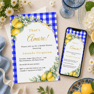 Invitación Limon a cuadros azul italiano amore lazo Despedida
