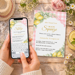 Invitación Limón a cuadros rosa amor principal lazo Despedida