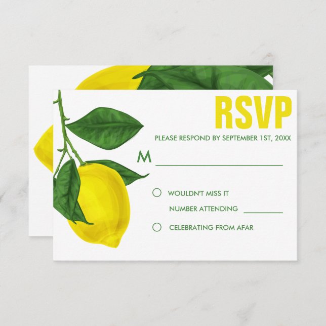 Invitación Limón acuático y hojas | RSVP (Anverso / Reverso)