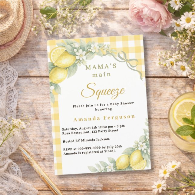 Invitación Limón cítrico gingham apretón principal de arco Ba (Subido por el creador)