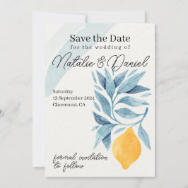 Invitación Limón con hojas azules ilustracion botánico