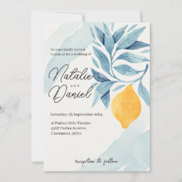 Invitación Limón con hojas azules ilustracion botánico