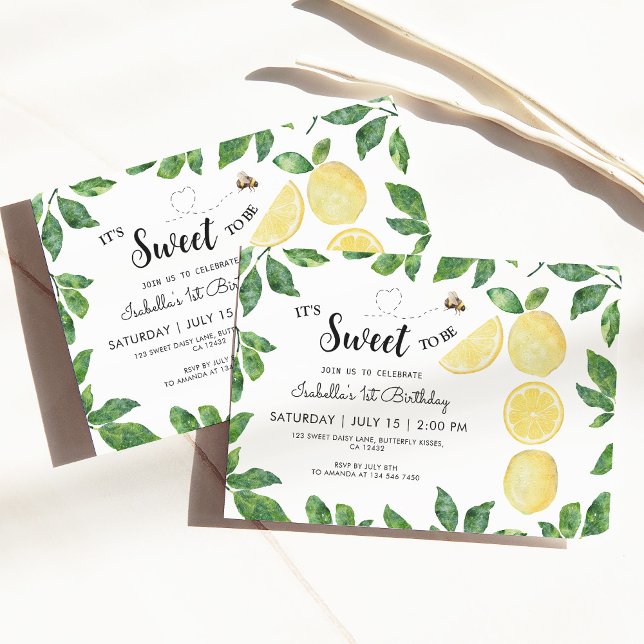 Invitación Limón Cute Y Bumblebee Primer Cumpleaños (Subido por el creador)