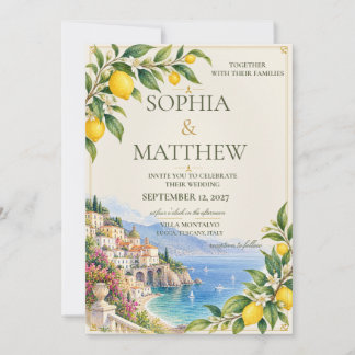 Invitación Limón de Amalfi | Boda Mediterránea Azul y Amarill