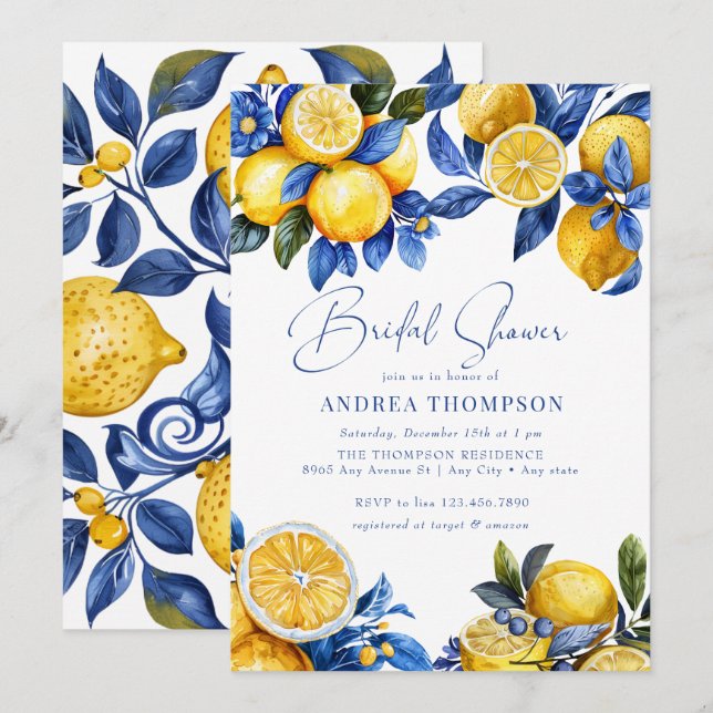 Invitación Limón | Ducha de novias de verano (Anverso / Reverso)