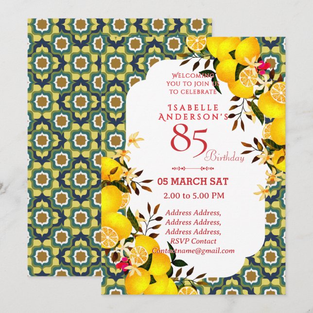 invitación Limón Mediterráneo Amarillo Azul 85 (Anverso / Reverso)