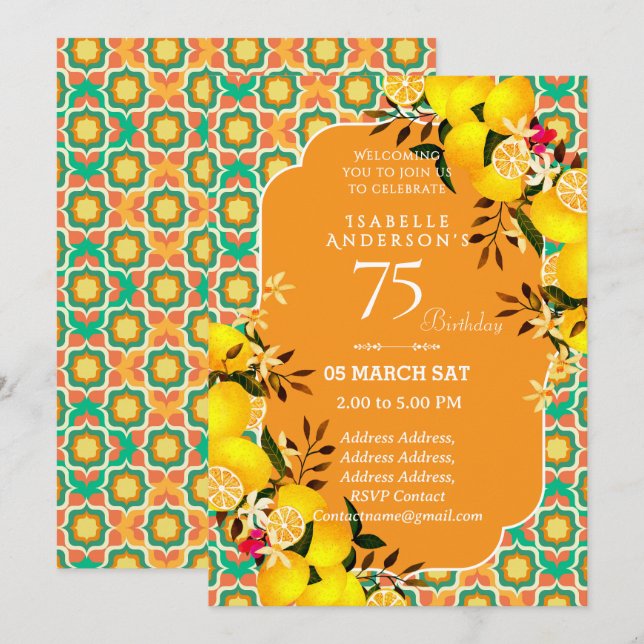 invitación Limón Mediterráneo Naranja 75 (Anverso / Reverso)