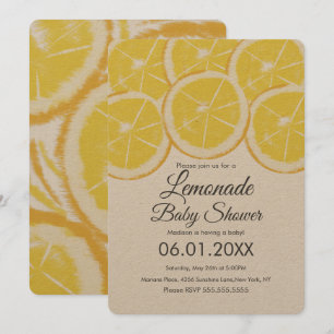Invitación Limonada Abstracta de Limón para Baby Shower Kraft