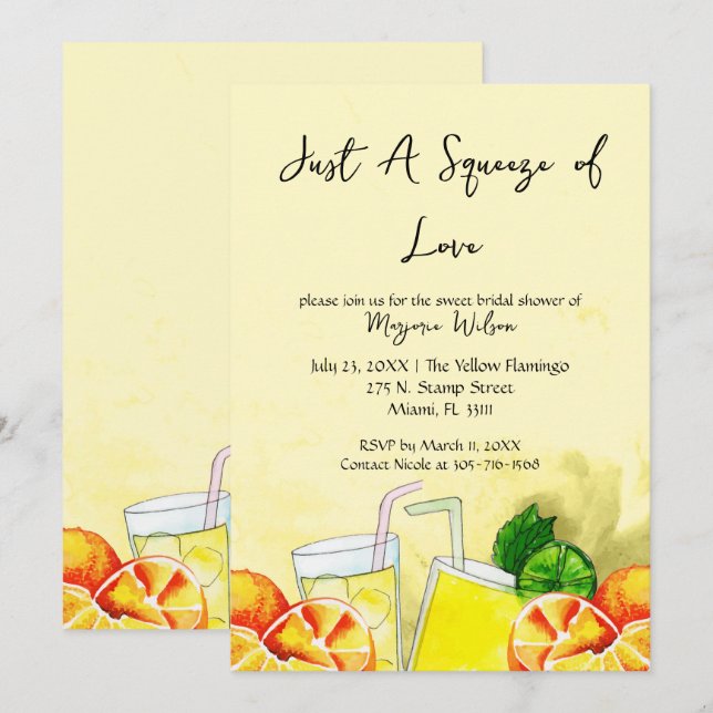 Invitación Limonada de Amor Lemonada Limón Fiesta de Despedid (Anverso / Reverso)