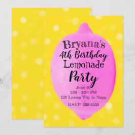 Invitación Limonada de limón rosa Amarillo Fiesta de cumpleañ