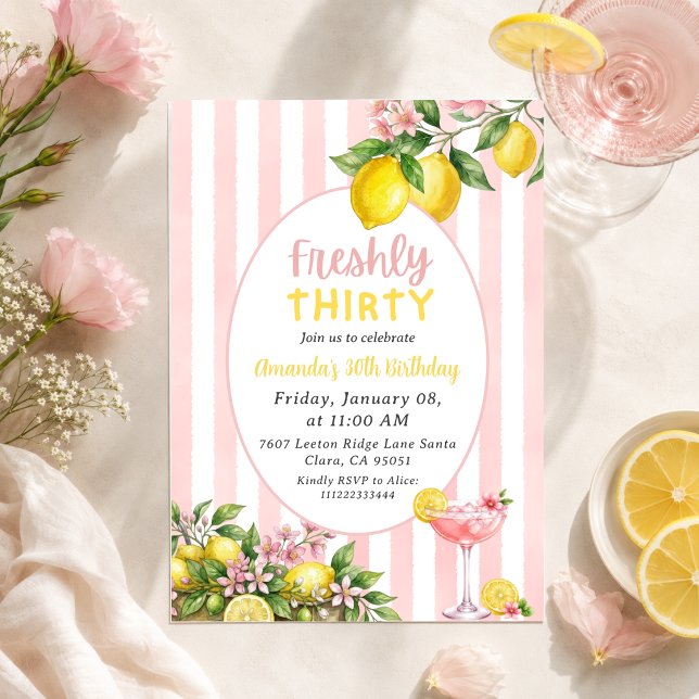 Invitación Limonada Rosa Fresca Limón Floral Cumpleaños 30 (Subido por el creador)