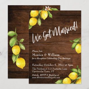 Invitación Limonas en acuarela Nos casamos en madera rústica