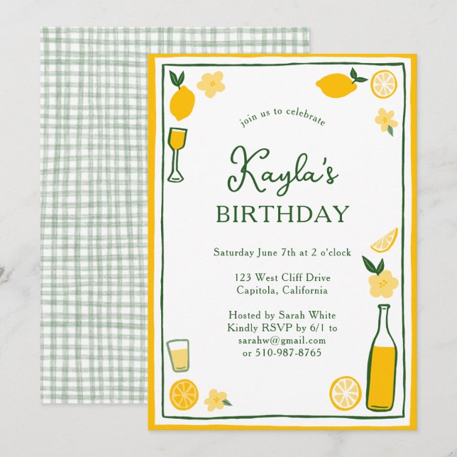 Invitación Limoncello Lemonade Lemons PERSONALIZADO PARTIDA C (Anverso / Reverso)