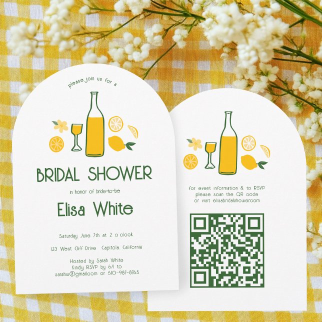 Invitación Limoncello Lemonade PERSONALIZADO QR Arch Bridal S (Limoncello Lemonade lemon CUSTOM QR Code Arch Bridal Shower Invitation
)