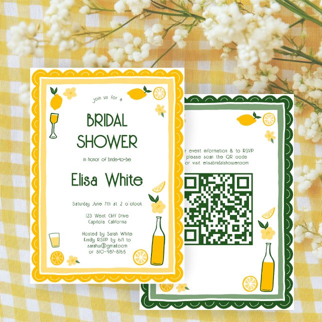 Invitación Limoncello Lemonade PERSONALIZADO QR Bridal Shower (Limoncello Lemonade Lemons CUSTOM QR Code Cute Bridal Shower Invitation
)