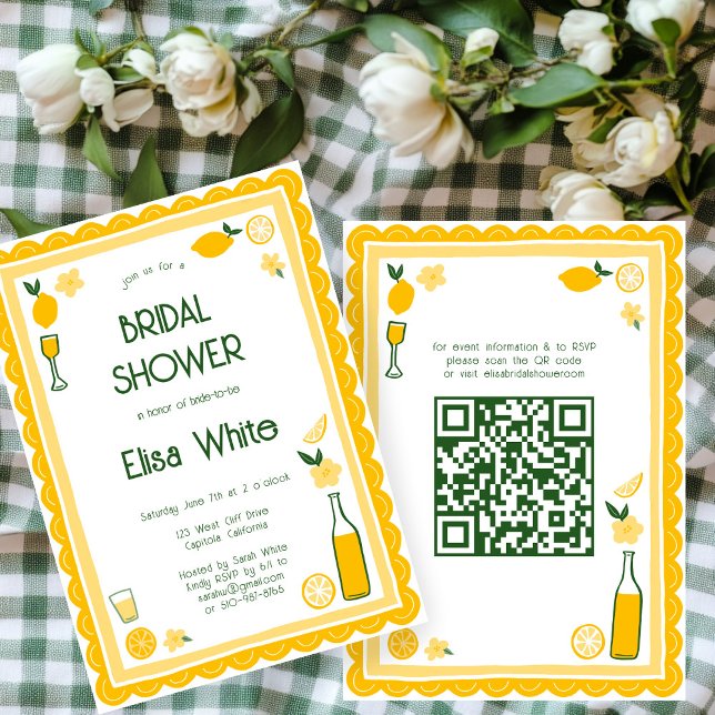 Invitación Limoncello Lemonade PERSONALIZADO QR Bridal Shower (Limoncello Lemonade lemons CUSTOM QR Code Cute Bridal Shower Invitation
)