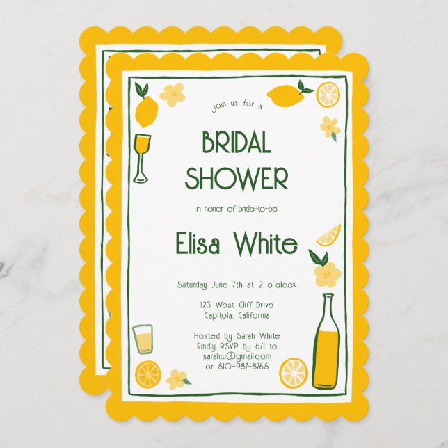 Invitación Limoncello Lemonade PERSONALIZADO QR Bridal Shower (Anverso / Reverso)