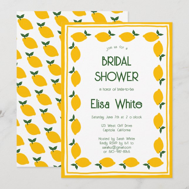 Invitación Limoncello Lemons PERSONALIZADO Cute Bridal Shower (Anverso / Reverso)