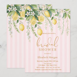 Invitación Limoncitos Floridos Regalo de Boda con Rayas Rosad