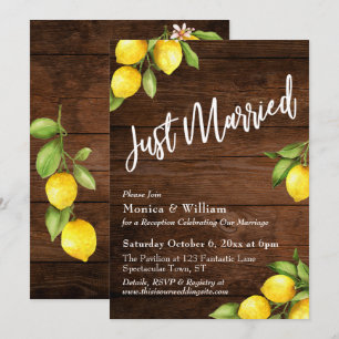 Invitación Limones acuarela recién casados en madera rústica