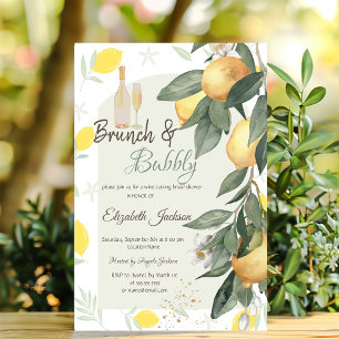 Invitación Limones acuarela Verde Cuadros Brunch y Espumoso