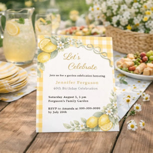 Invitación Limones amarillo gingham jardín de verano cumpleañ