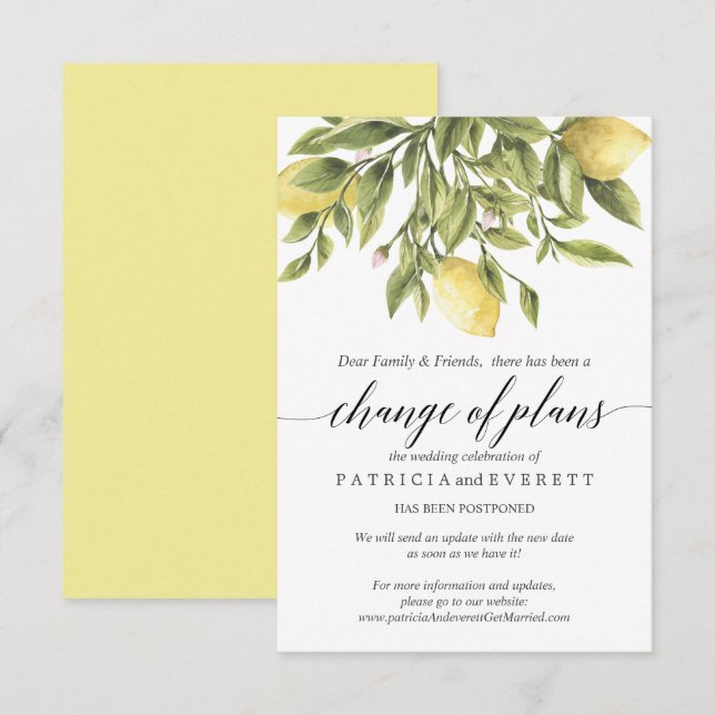 Invitación Limones Amarillos y Cambios de Planes para Bodas c (Anverso / Reverso)