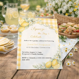 Invitación Limones cítrico gingham cumpleaños jardín de veran