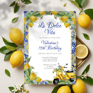 Invitación Limones de Scooter Amarillo Italiano y Cumpleaños 