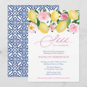 Invitación ¡Limones Floral Shhh! Fiesta de Cumpleaños Sorpres