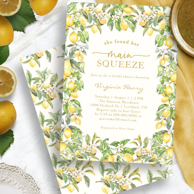 Invitación Limones Main Squeeze (Watercolor Italian Lemon Floral Bridal Shower Invitation by Painted Paperie
)