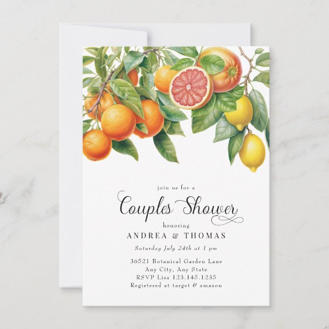 Invitación Limones Naranja | Cítrico | Ducha de parejas  (Anverso)