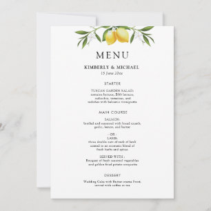 Invitación Limones pintados menú de boda con follaje verde