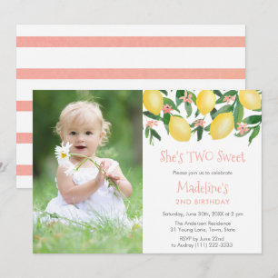 Invitación Limones Rosa DOS Dulce Cumpleaños de Niña Fiesta F