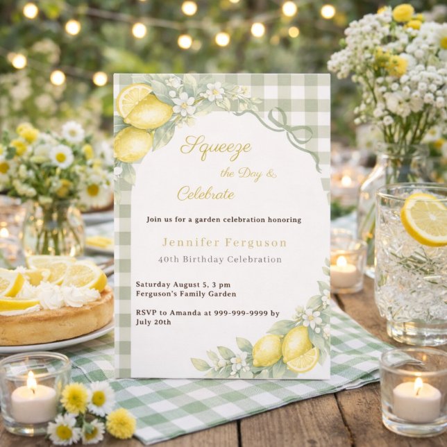 Invitación Limones verde salvia gingham cumpleaños jardín de  (Subido por el creador)