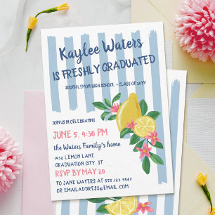 Invitación Limones y Rayas Azules Fiesta de Recién Graduados