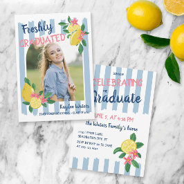 Invitación Limones y Rayas Azules Foto de Recién Graduado